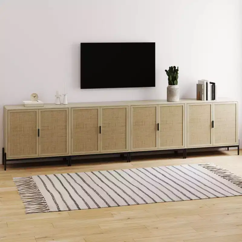 Nathan James Set of 4 Andrew Rattan Storage Cabinet Light Oak
