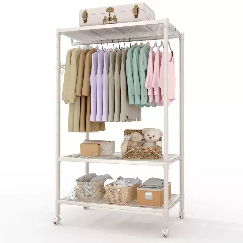 Heavy Duty Rolling Clothes Rack with Wheels, Freestanding Metal Garment Rack with Adjustable Shelves, Gray