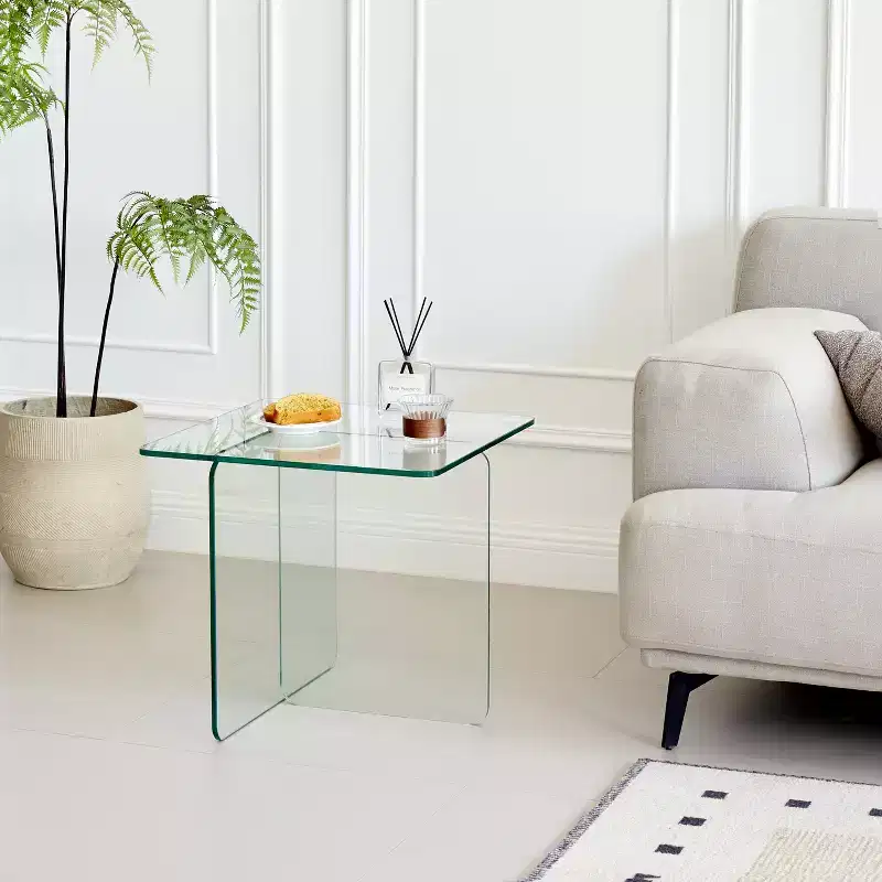 JVNOXK Tempered Clear Glass SideTable, Small Tea Table, Night Stand Tempered Glass