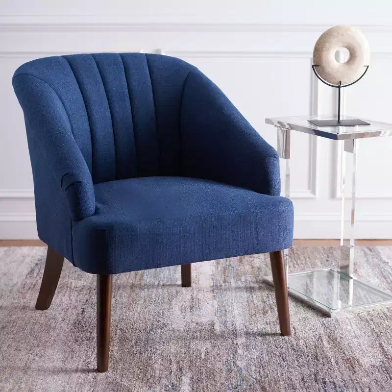 Polyester & Wood Accent Chair — White