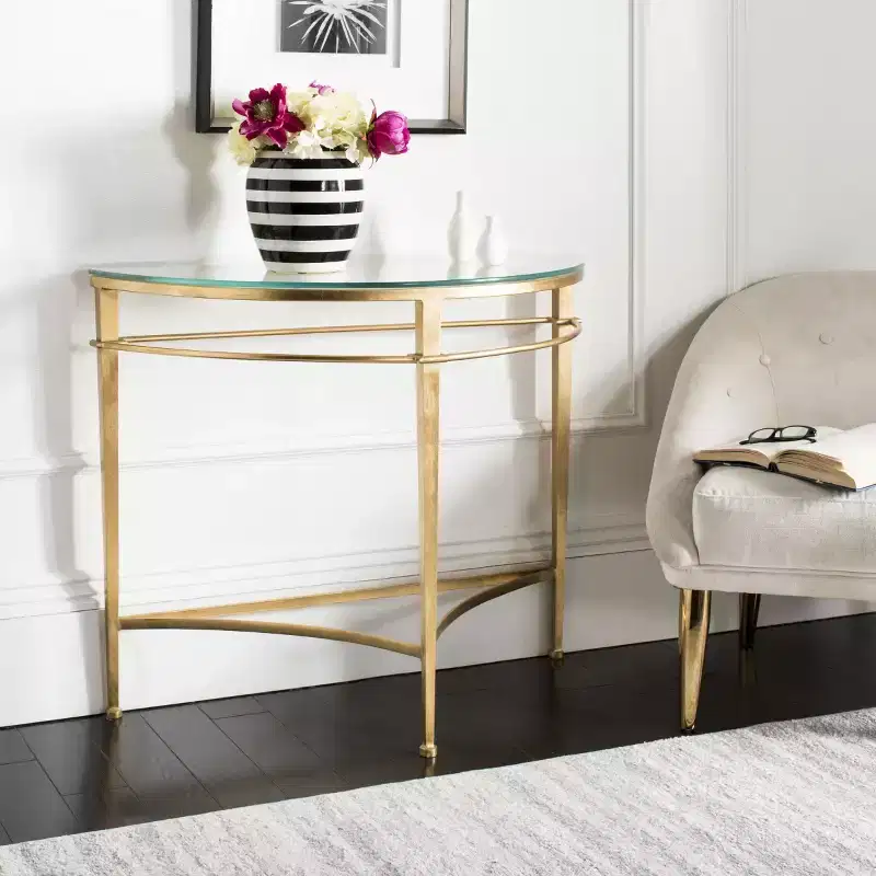 Glam Console Table | Gold Metal Hairpin Legs & Clear Glass Top | 35.9