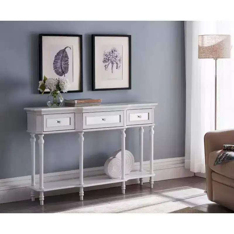 Kings Grand Furniture - Narod Console Sofa Table with Storage Drawers and Shelf for Entryway, White