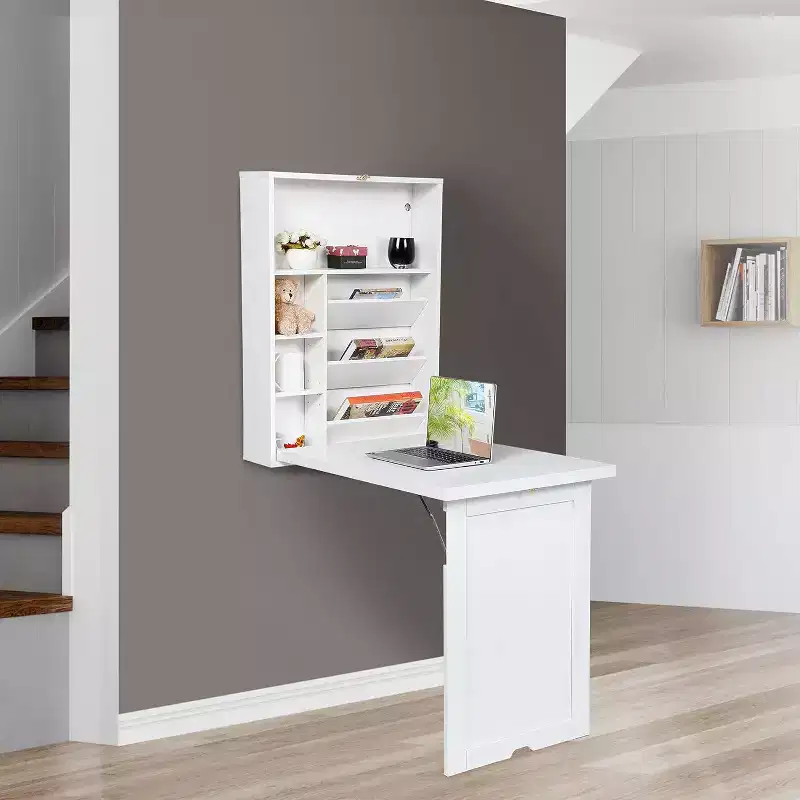 Sandinrayli Wall Mounted Space Saving Fold Out Convertible Desk, White
