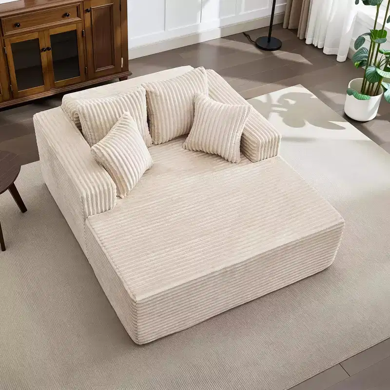 Oversized Chaise Lounge Chair Indoor, Corduroy Upholstered Boneless Sofa Bed, Deep Seat Sleeper Couch Reading Chairs for Living Room,No Assembly