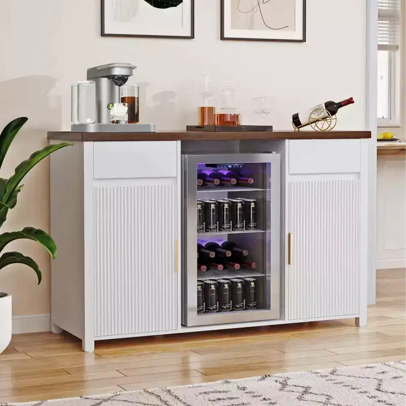 GDLF Coffee Bar Cabinet with Fridge Space, Mini Fridge CabinetBuffet Sideboard53.2L White