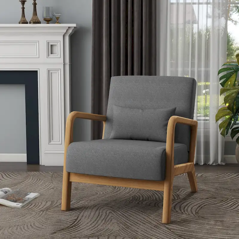 Mid Century Modern Upholstered Accent Chair with Pillow