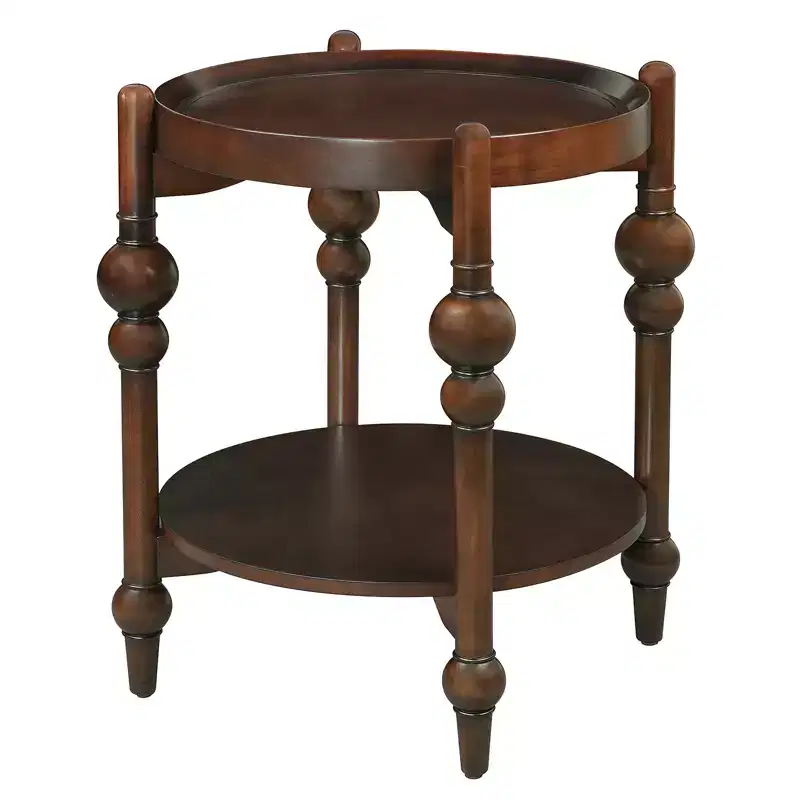 Classic Solid Wood Round Side Table with Lower Shelf, Accent End Table for Living Room or Bedroom