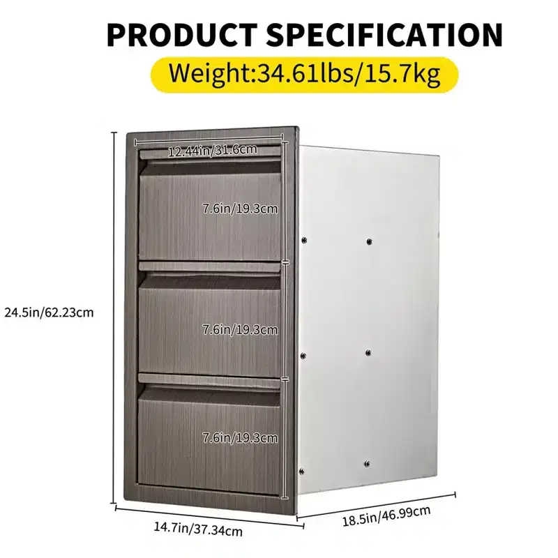 COZONY Stainless Steel Triple Drawer Unit, Flush Mount 14W for Outdoor Kitchen Island & Patio