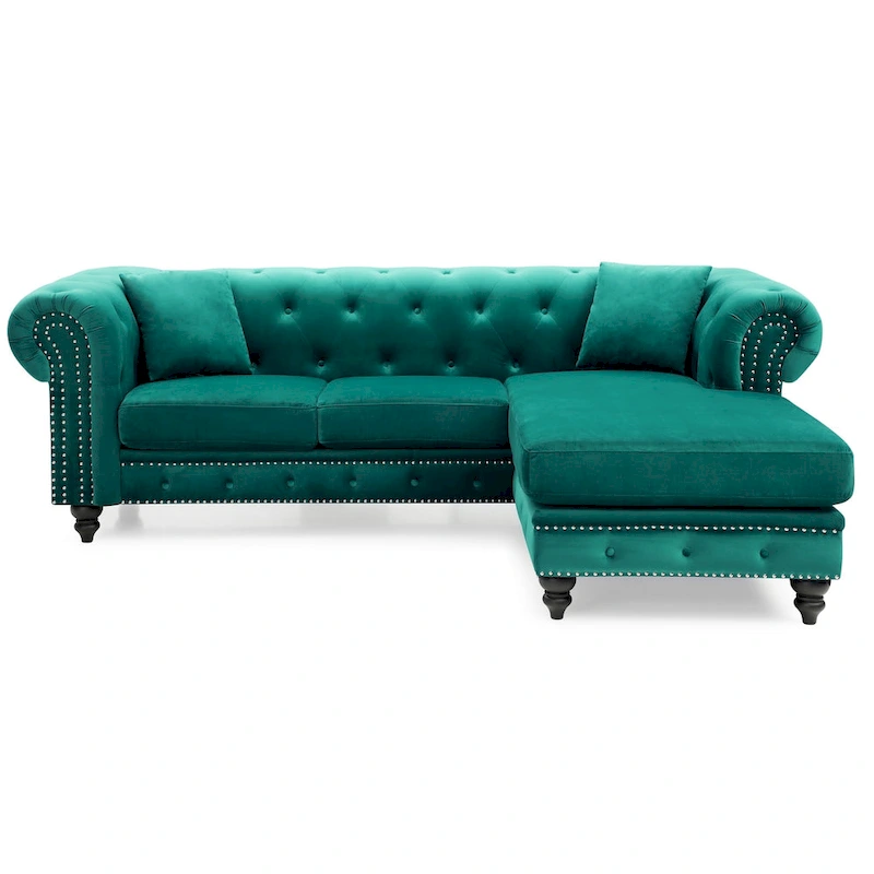 Nola 98 in. 3-Seater Velvet Sofa with 2-Throw Pillow - 98L x 37W x 31H