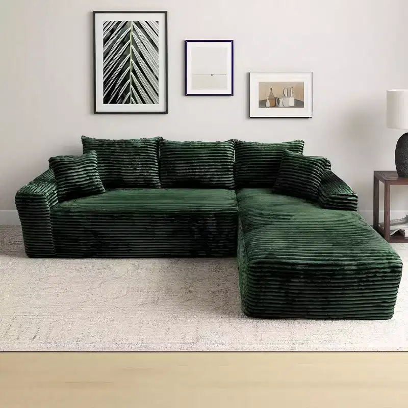 MooxvMoo 107.5 Modular Sectional Couches, L-Shaped Compressed Sofa with Deep Seat, Throw Pillow, Chaise for Living Room, Green