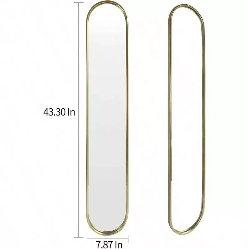 Gold Full Length Oval Mirror with Metal Frame for Entryway Hallway Living Room 44 Inch X 8 Inch Gold Color Sleek Design Elegant
