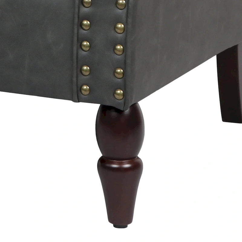 Rolled Armrests PU Accent Chair with Nailhead Trim