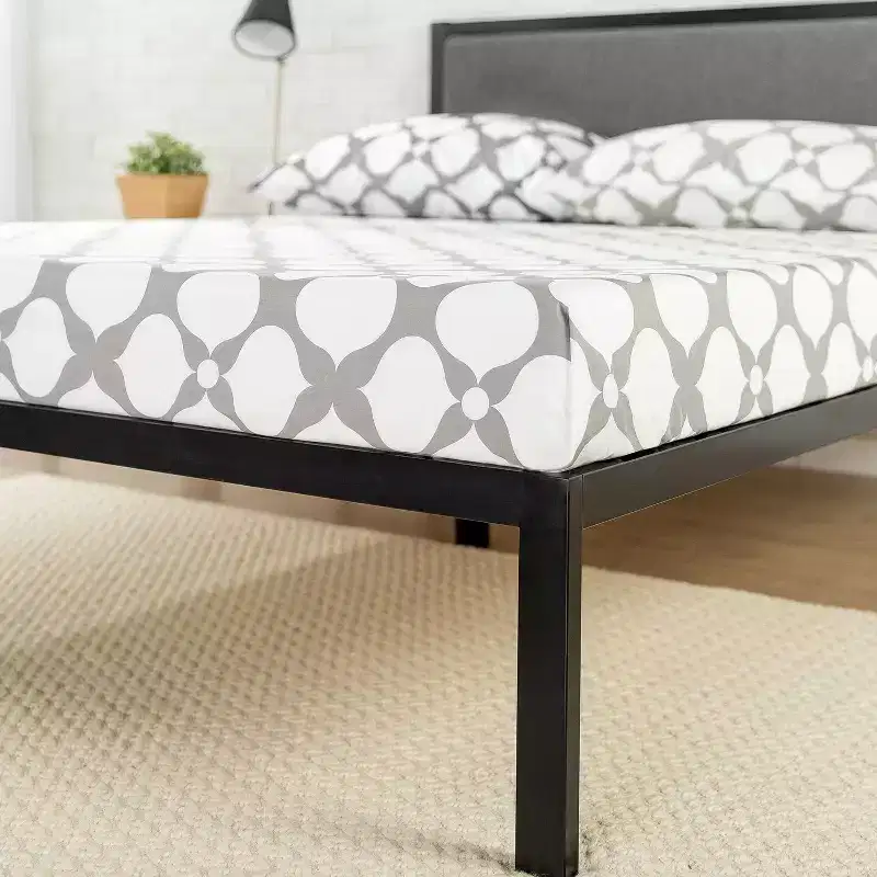 Korey Platform Metal Bed Frame with Upholstered Headboard Black - Zinus