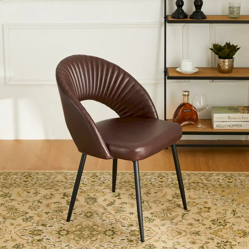 Glitzhome Mid-Century Modern Quilted PU Leather Dining Side Chair with Metal Tapered Legs
