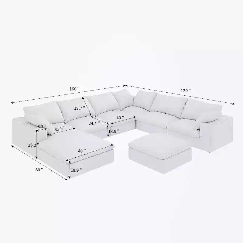 Large size modular cloud sofa 8 seater down sofa bed apartment living room sofa (8seater)