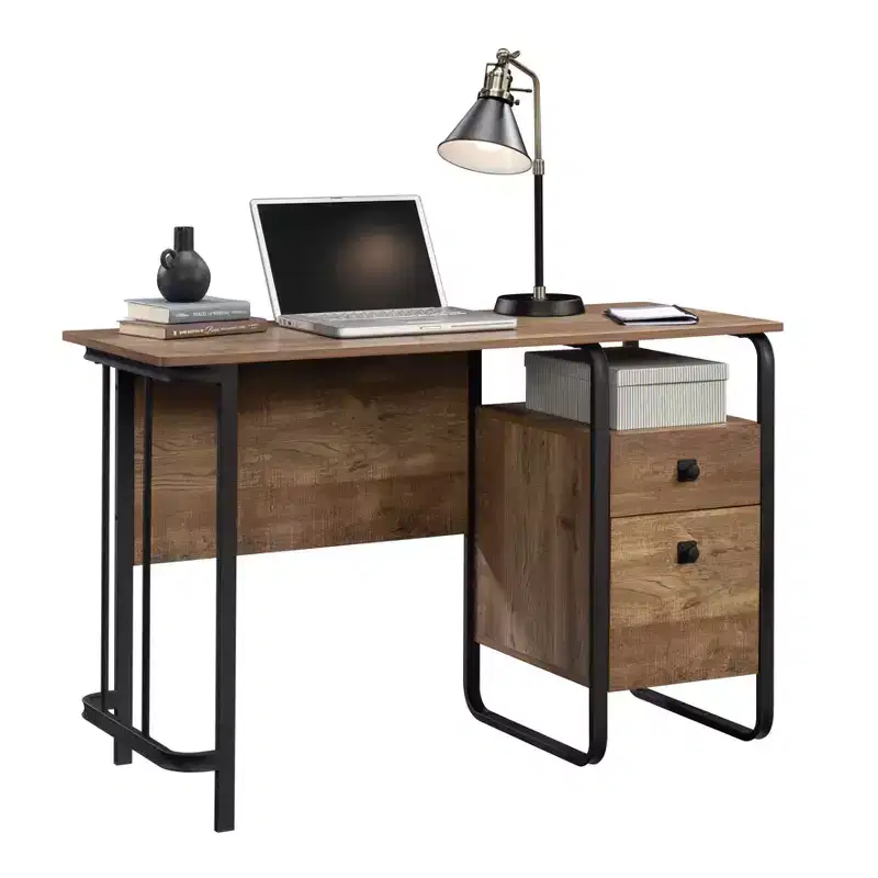 TUYOHW 47 Computer Desk,Modern Industrial Office Desk with 2 Storage Drawer and 1 Open Shelf,Metal Frame,Writing Desk for Home Office,Study,Brown