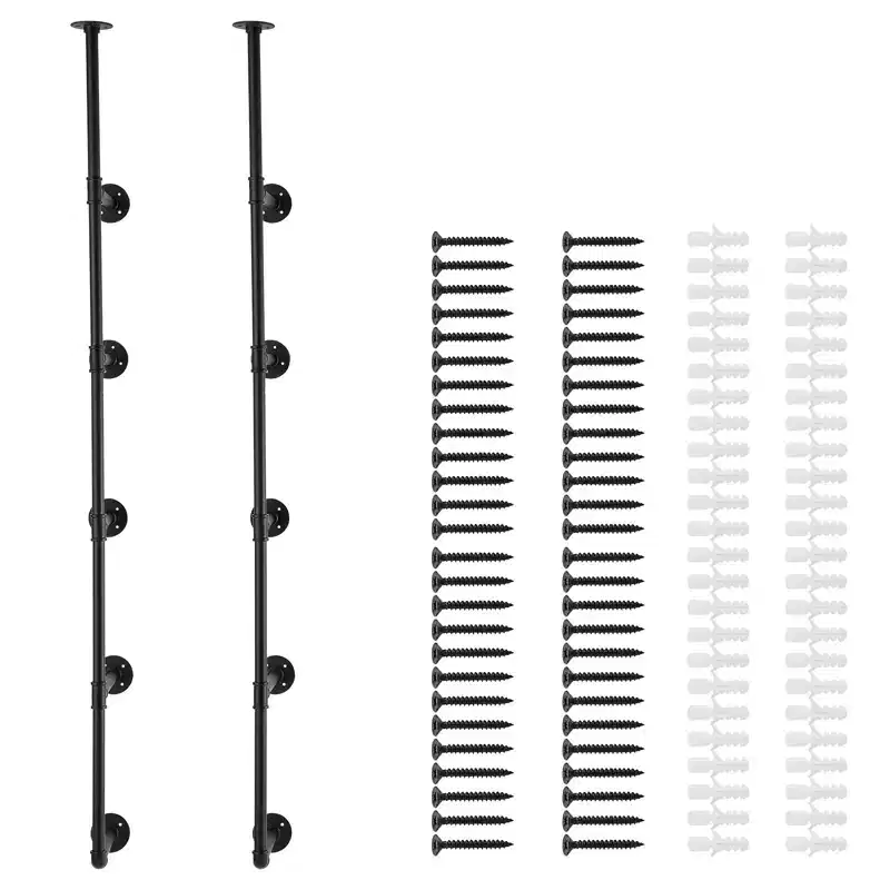 VEVOR Industrial Pipe Shelf, 5 Tier 2PCS, 11.8in Applicable Board Width Wall-Mount Floating Rustic Wood Shelves Bracket Bookshelf,Black