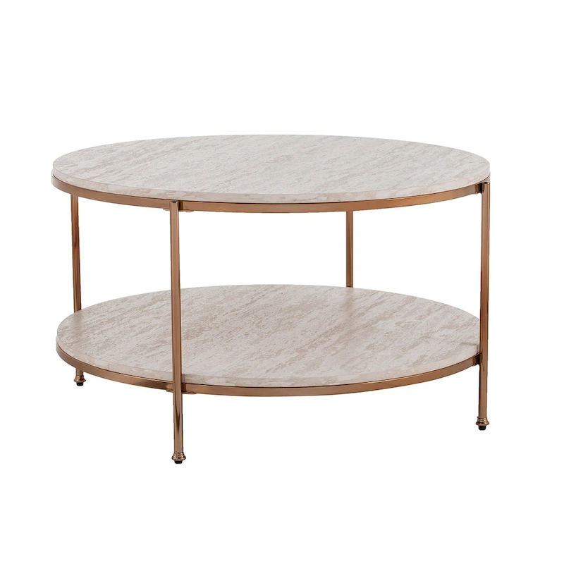 SEI Furniture Henderson Modern Faux Marble Round Coffee Table with Bottom Shelf