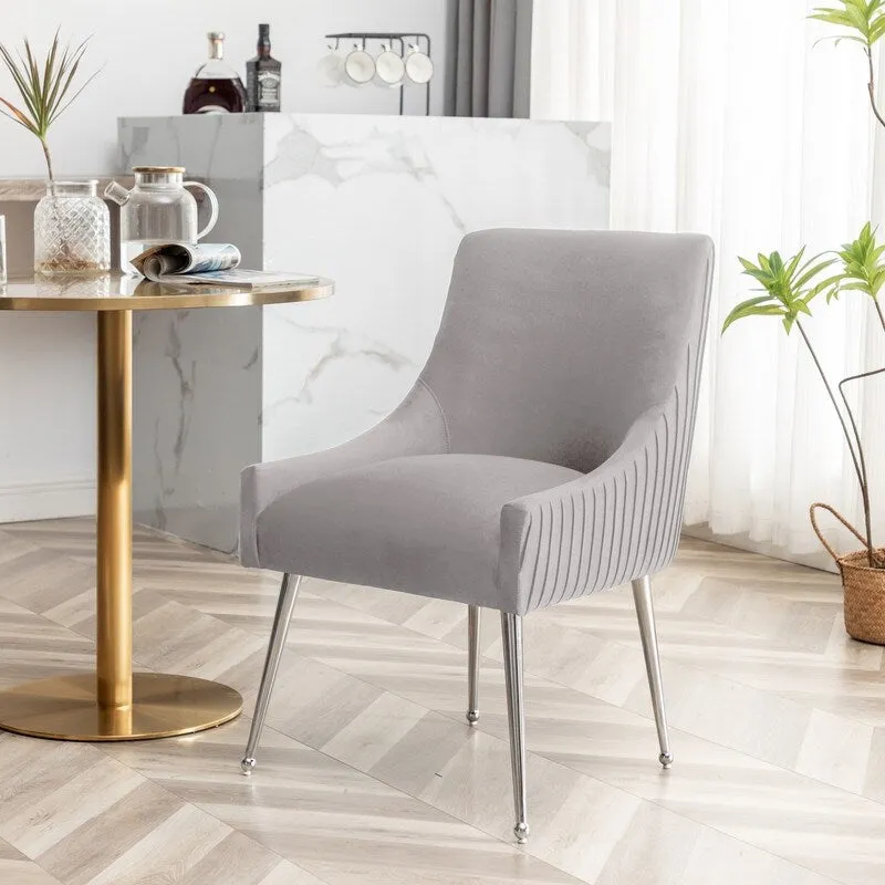 SEYNAR Modern Velvet Pleated Finish Back Dining Chair Set of 4 with Rear Handle
