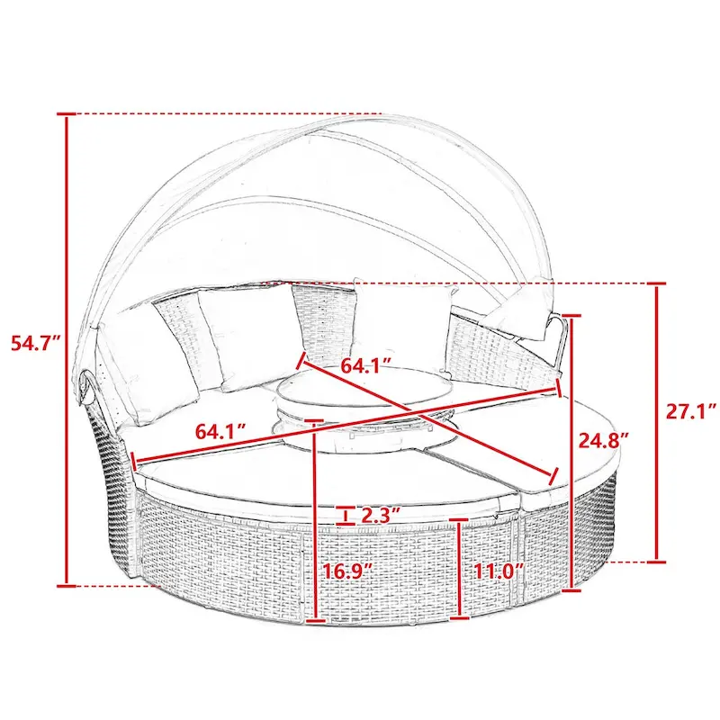 Navy Blue Outdoor Daybed with Adjustable Canopy & Convertible Design
