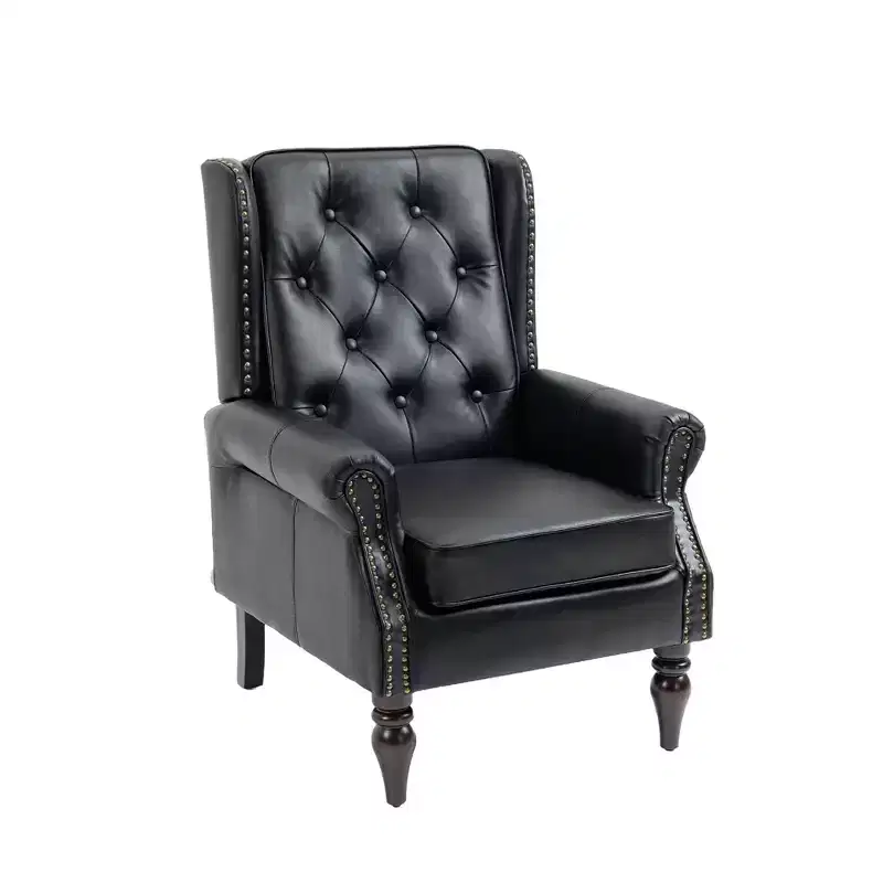 Wood Frame Armchair, Sturdy Wood Legs, Living Room Bedroom, Black PU