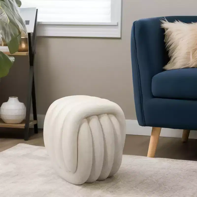 Decorative Knot Stool for Home Decor - Modern Art Inspired Design Ottoman Perfect for Vanity, Bedroom, and Living Room Furniture - 18, White