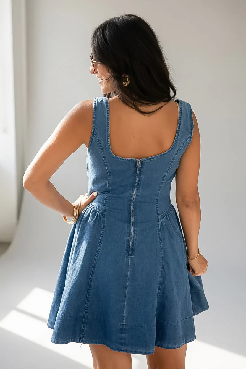 Denim Sleeveless A-Line Mini Dress
