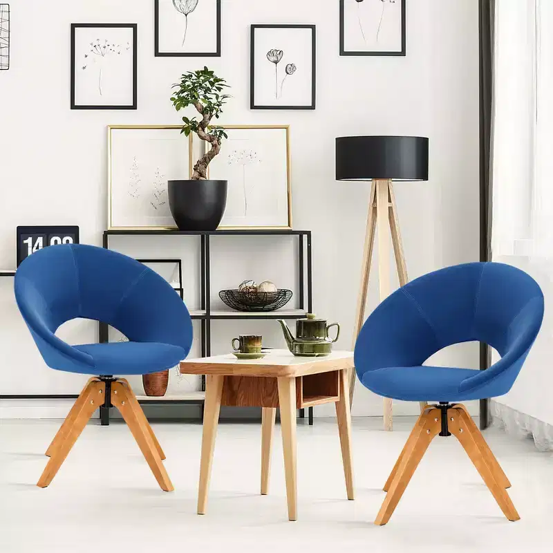 Costway Set of 2 Swivel Accent Chair Modern Velvet Vanity Chair w/ Wood Legs