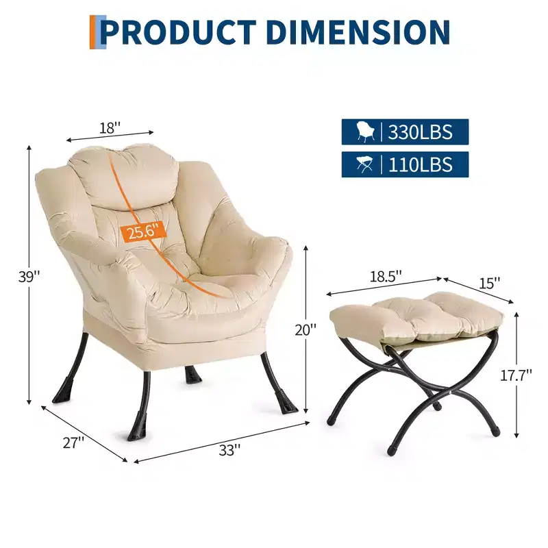 Lazy Lounge Chair with Ottoman, Pillow & Side Pocket – Living Room & Bedroom