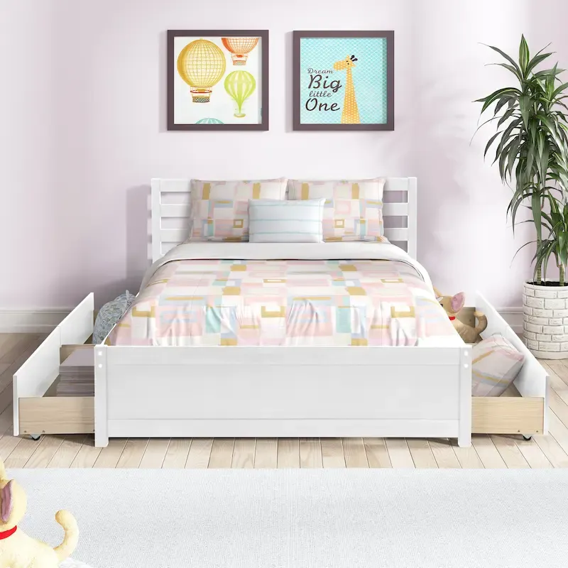 Full Size Platform Bed Frame with 4 Storage Drawers