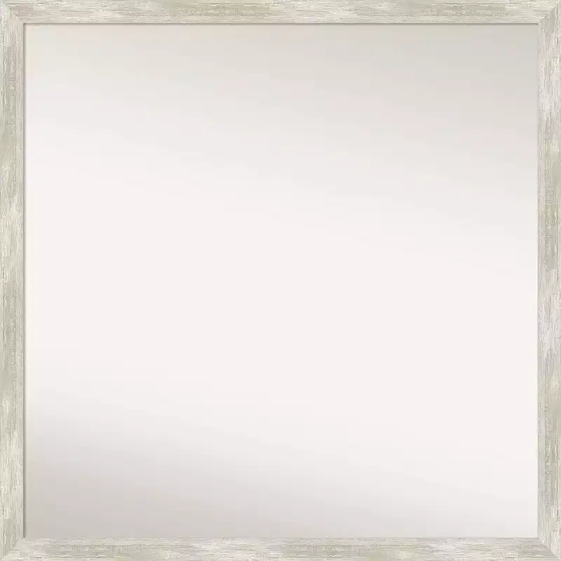 28" x 28" Non-Beveled Crackled Narrow Bathroom Wall Mirror Metallic Silver - : Includes Mounting Hardware, Polystyrene Frame