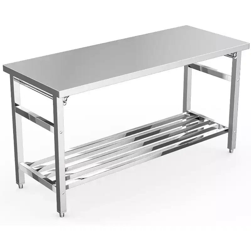 60 Commercial Stainless Steel Table NSF Folding Prep Island with Adjustable Undershelf for Kitchen & Work