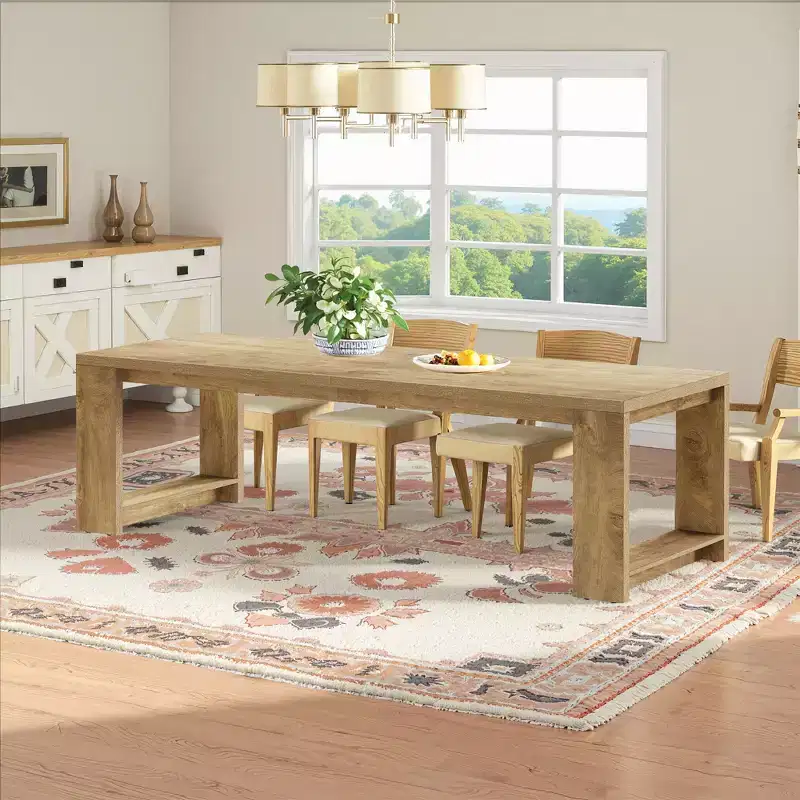 86.61 Spacious Dining Table, Sturdy Wide Legs Multifunctional Desk with Easy Assembly