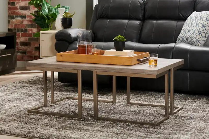 47 Modern Coffee Table - Grey and Pewter with Metal Base