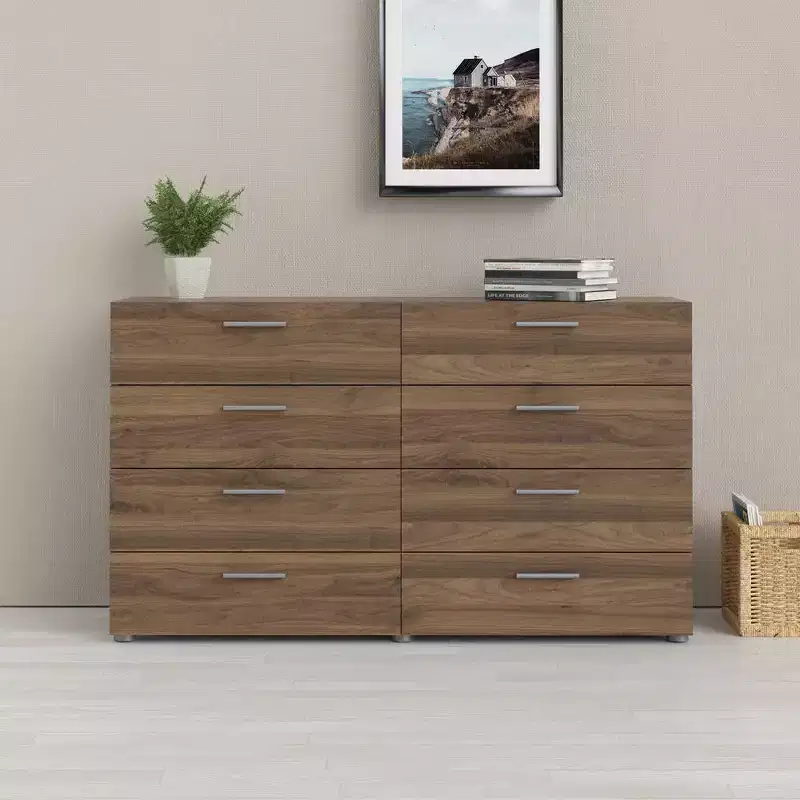 8-Drawer Double Dresser - Walnut Finish