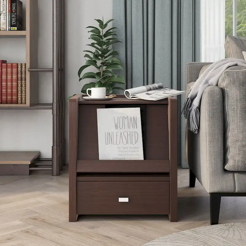 Modern Walnut 18-Inch 1-Shelf Side Table | Minimalist Accent Table