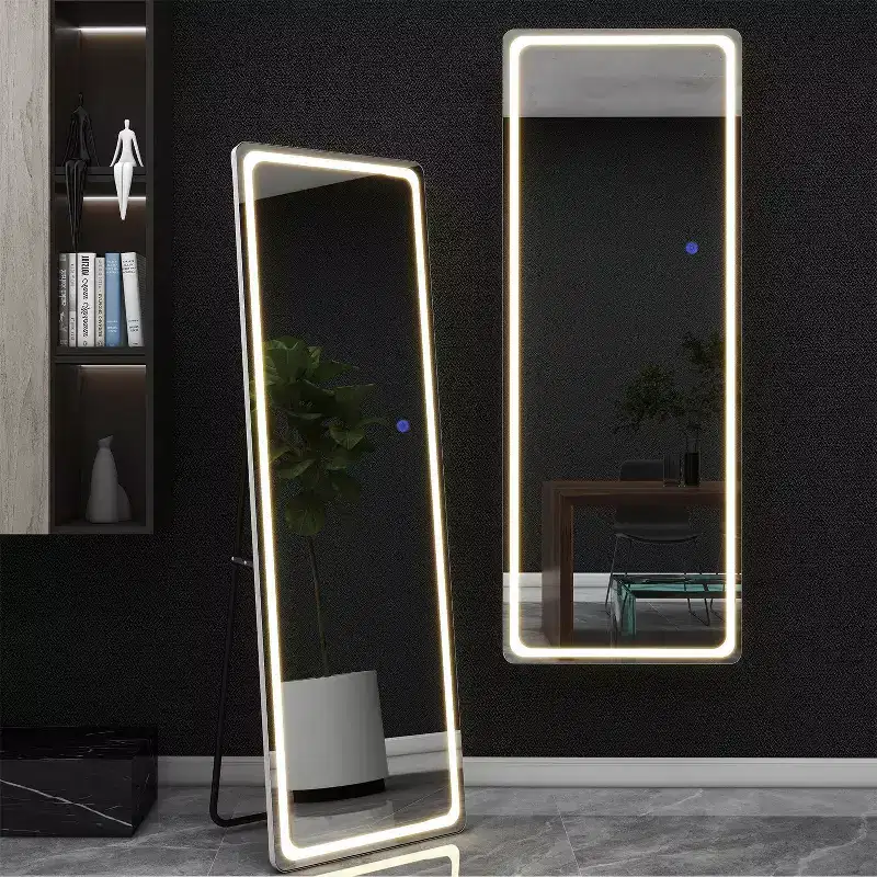 PexFix 16 in. W x 63 in. H Modern Full Length Rectangular Frameless Mirror With Rounded Corner in Silver