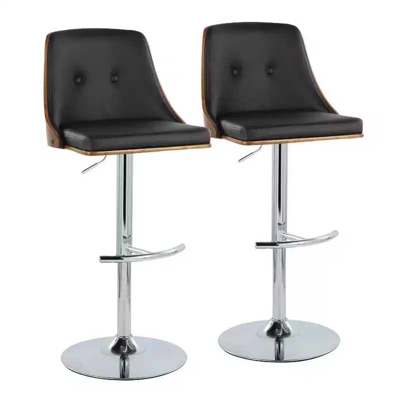 Set of 2 Adjustable Height Barstools with Swivel, Faux Leather, Footrest