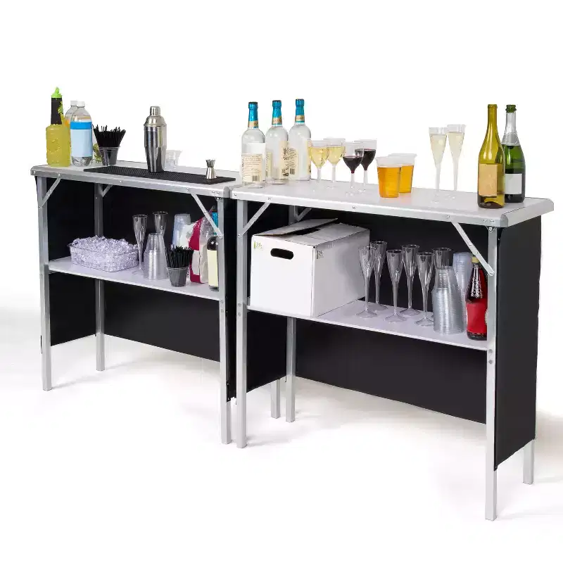 GoBar Portable Double Pop Up Bar Table Set - Mobile Bartender Station for Events - Includes Carrying Case