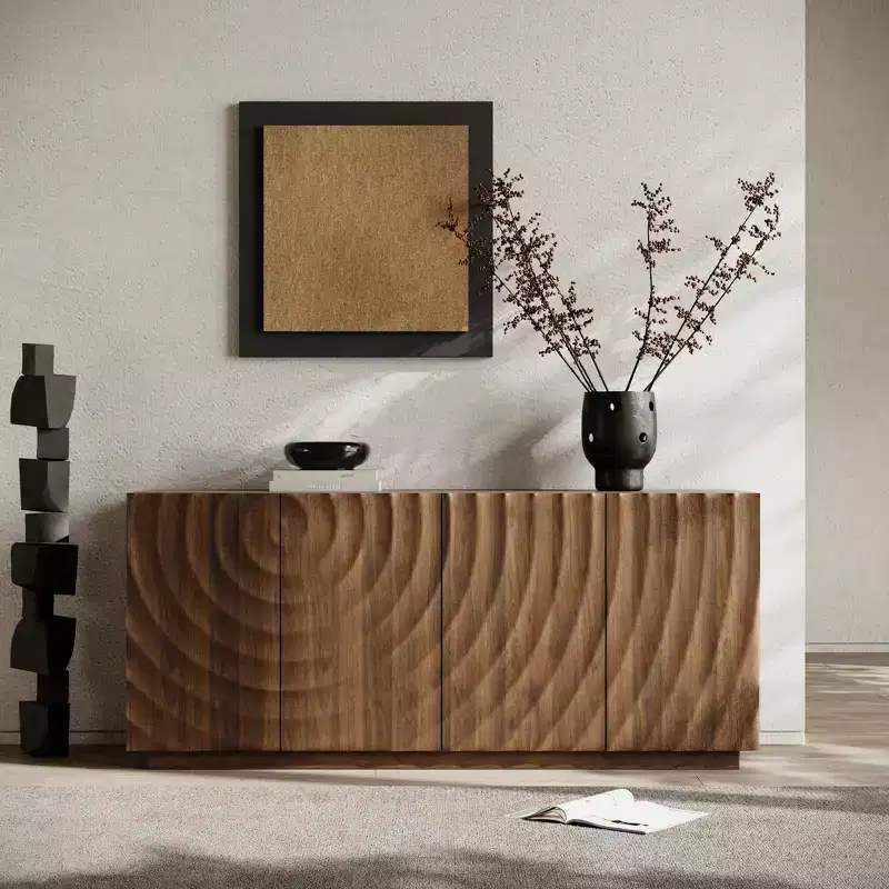 GDFStudio Grella 59'' Modern 3D Texture Storage Buffet Cabinet with 4 Doors and 2 Shelves