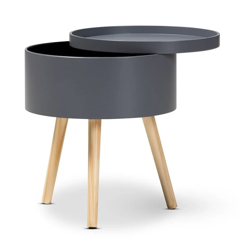 Mid-Century Modern Wood End Table with Removable Top