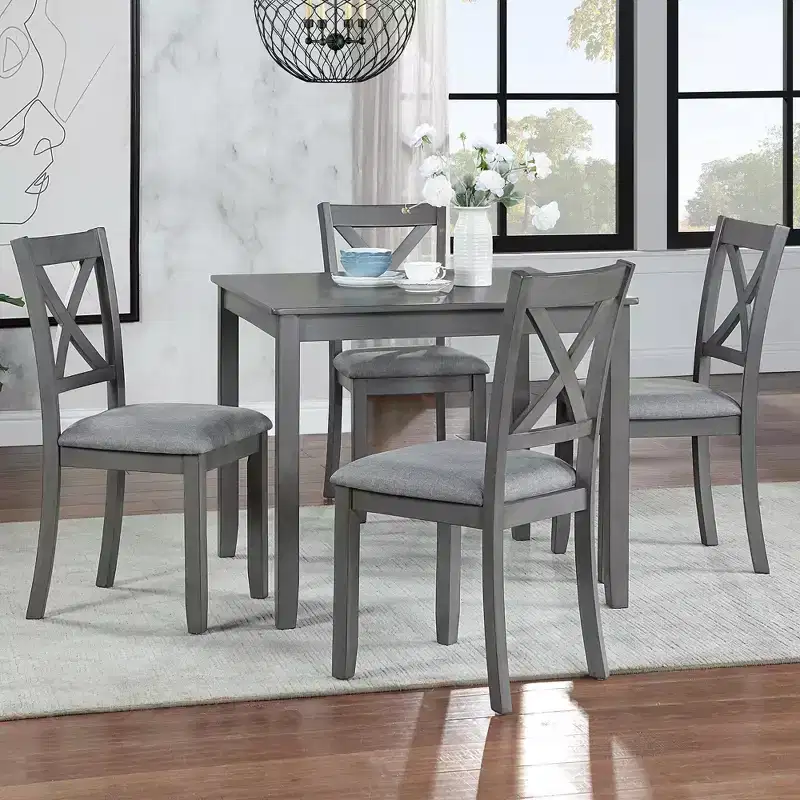 MAYEERTY 5-Piece Elegant Wooden Dining Table Set, Grey Modern Set for 4 for Kitchen Living Room