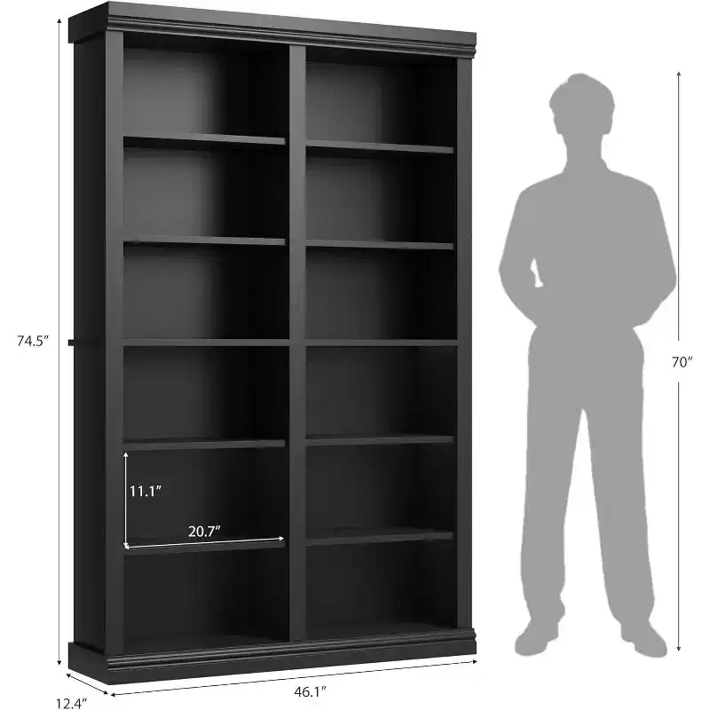 74.5 High Bookshelf With 2 Rows of Storage Space, 6-Layer Double-Width Bookshelf, Spacious Freestanding Bookcase for Living Room, Office, Library