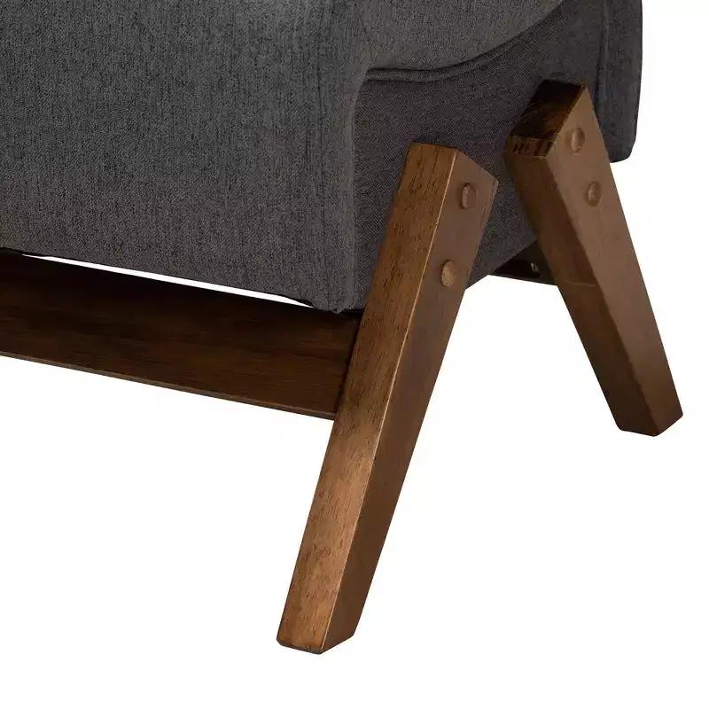 Mid-Century Modern Fabric Wood Ottoman – Bent Seat, Angled Legs, Foam Padded