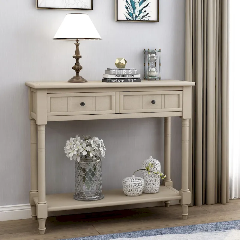 Console Table Traditional Design with Two Drawers and Bottom Shelf