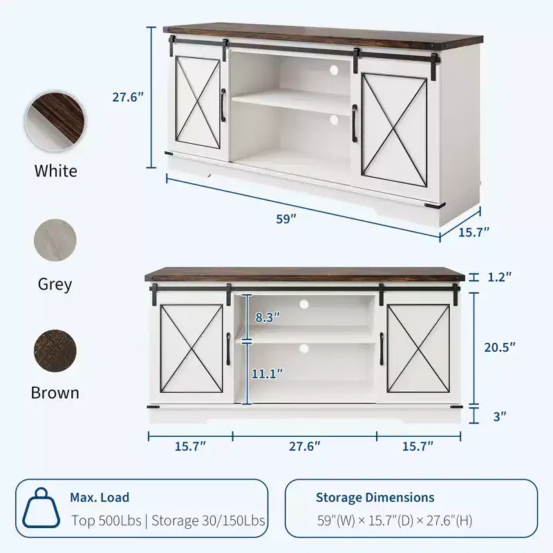 Farmhouse Style 65-Inch TV Stand with Sliding Barn Doors, Entertainment Center & Media Console for Living Room or Bedroom