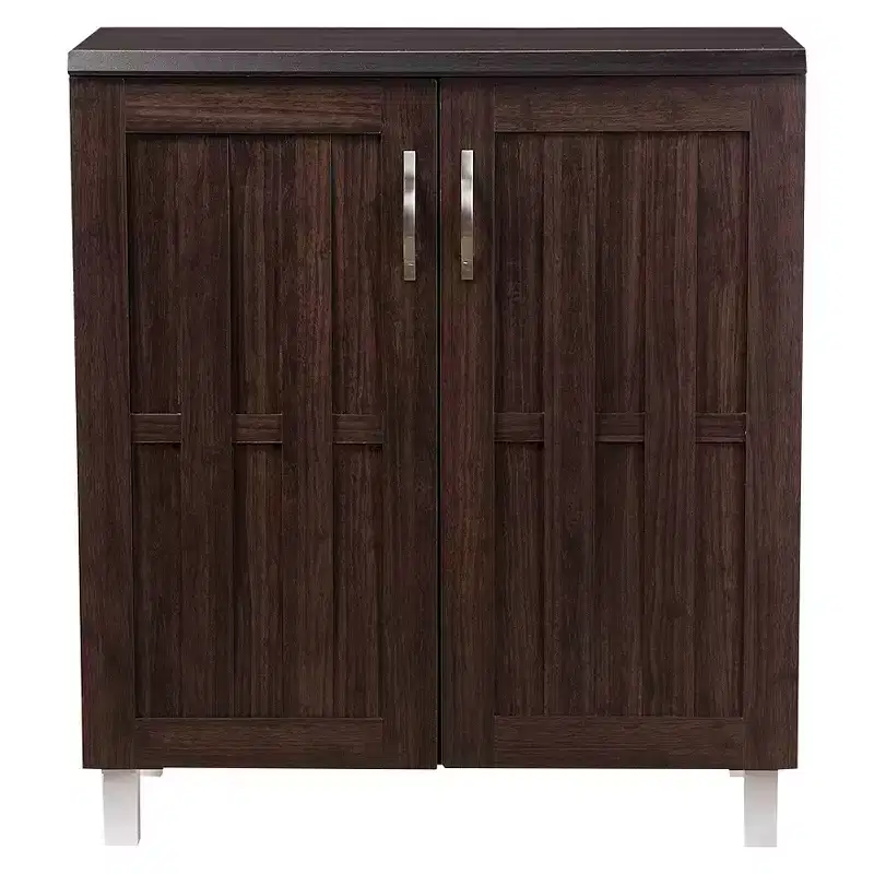 Baxton Studio Excel Modern and Contemporary Sideboard Storage Cabinet - Dark Brown: Fixed Shelves, Wood Composite, Kitchen Cabinetry