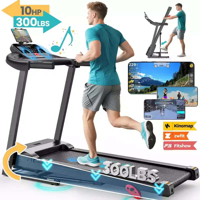 2.75HP Folding Treadmill with 300lb Capacity, 3 Incline, 71 Programs, Smart APP Connection,7.5MPH Portable Treadmill for Home Jogging Walking