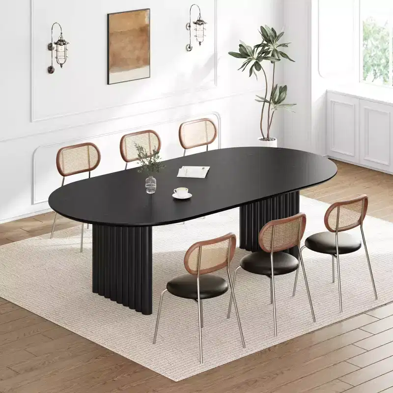 PexFix 79 Oval Dining Table for 6-8 Wood Kitchen Table with Scratch-Resistant Top & Striped Legs Modern Farmhouse for Living Room Kitchen Black
