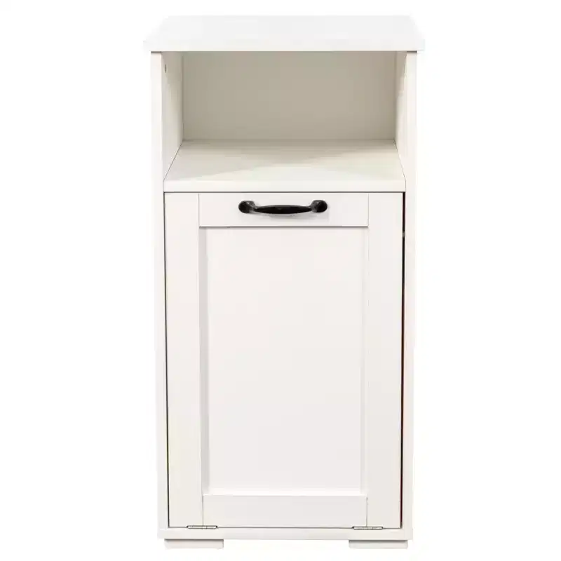 VIYET 29.5 Storage Cabinet, White Particle Board+MDF Storage Cabinet w/ 1 Removable Liner Bag & Open Shelf